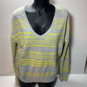 Charli London 100% Cashmere Neon Stripe Cut-Out Back Sweater - Grey/Lime